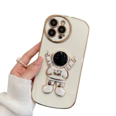 Imagem de MEOORHE Capa de telefone de silicone macio com suporte de astronauta de borda redonda para iPhone 13 12 11 Pro Max X XS XR SE 8 7 Plus Shell, criativo Spaceman Pop Back Cover Bumper (12 Pro, branco)