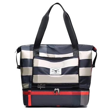 Imagem de Bolsa de viagem dobrável molhada/seca, bolsa de viagem dobrável de grande capacidade, bolsa de bagagem leve e impermeável de viagem, nova bolsa de viagem dobrável seca/molhada (Cinza)