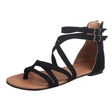 Imagem de Sandálias femininas fashion Peep Causal para mulheres sandálias sapatos rasos de beliscar sandálias de salto baixo para mulheres, Preto, 9