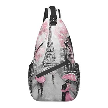 Imagem de Bolsa tiracolo Paris Eiffel Sakura para mulheres homens caminhadas viagem sobre o ombro bolsa bolsa pequena mochila casual uma alça leve bolsa transversal bolsa de ciclismo ao ar livre