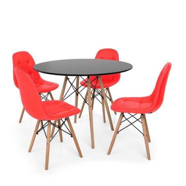 Imagem de Conjunto Mesa Eiffel Preta 80cm + 4 Cadeiras Dkr Charles Eames Wood Es