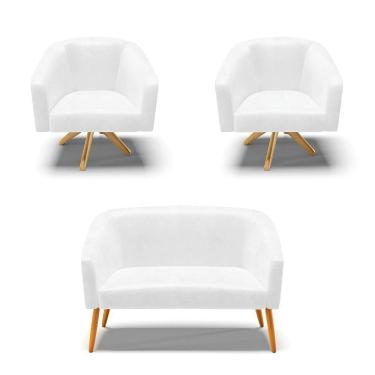 Imagem de Kit 1 Namoradeira E 2 Poltronas Branco Base Madeira