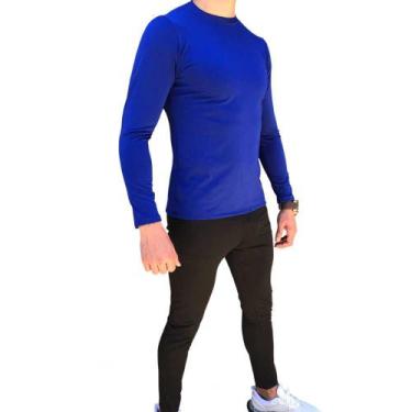 Imagem de Camiseta Térmica Segunda Pele Azul + Calça Térmica Preta Segunda Pele