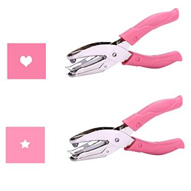 Imagem de 1 pacote com 16,3 polegadas de comprimento 1/40.6 cm de diâmetro do furo circular, perfurador de papel único, perfurador com capa de couro grosso macio rosa (coração e estrela)