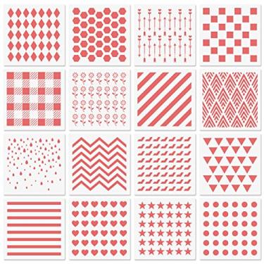 Imagem de Estêncil de biscoito de 15 x 15 cm para biscoitos de cobertura real, biscoito de açúcar, 16 peças de estêncil de plástico reutilizável com estampa xadrez de búfalo xadrez para aerografia, assar, artesanato, desenho, decoração de arte "faça você mesmo"