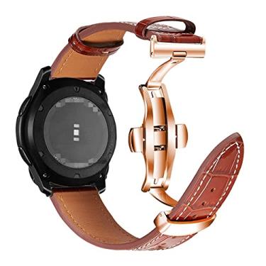 Imagem de Para Samsung Galaxy Watch pulseira de couro delicada 22 mm 20 mm fivela borboleta relógio Samsung pulseira de couro escolha feminina escolha masculina (fivela de ouro rosa de bambu marrom, 22 mm)