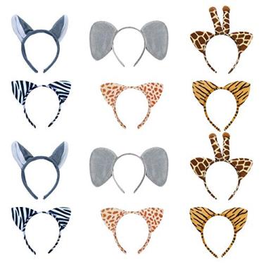 Imagem de 12 peças de orelhas de animal, faixa de cabelo de pelúcia Haploon faixa de cabelo cosplay aro de cabelo para festa de aniversário Natal Halloween fantasia
