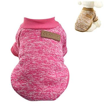Imagem de Yajun Suéter quente de inverno para cães filhotes de gatos roupas clássicas roupas macias para cães pequenos PP-G casaco quente espessamento macio, rosa, M