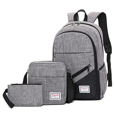 Imagem de Mochila de viagem para laptop 3 peças/conjunto feminino masculino nylon impermeável mochila de negócios para uso diário, mochila casual leve de trabalho, cinza, 46 * 30 cm