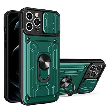 Imagem de Estojo para iPhone 13 12 11 Pro Max para iPhone XR XS Max com slot para cartão Suporte para proteção de câmera Capa de telefone verde, para iPhone13 Pro Max