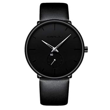 Imagem de Relógios masculinos ultrafino minimalista à prova d'água - moda relógio de pulso para homens vestido unissex com pulseira de couro, Prata, 4 cm, Estilo minimalista moderno