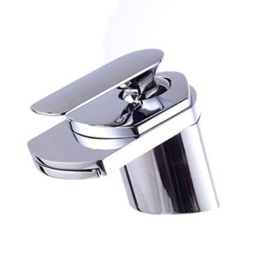 Imagem de Latão dourado/acabamento cromado/torneiras escovadas em níquel Torneira de lavatório montada no convés com cascata Torneira misturadora para pia, cromada