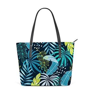 Imagem de Bolsa de ombro feminina sacola de couro, bolsa de compras, grande, trabalho, tropical, sem costura, azul, verde, bolsas casuais