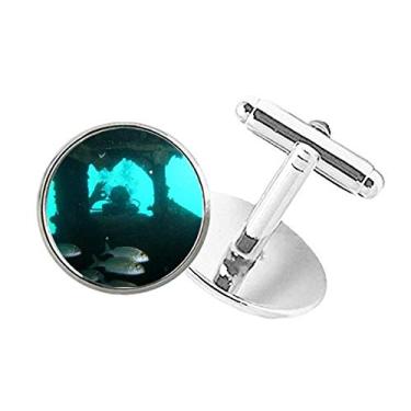 Imagem de DIYthinker Abotoaduras com clipe de botão redondo para pessoas de mergulho com imagem natural