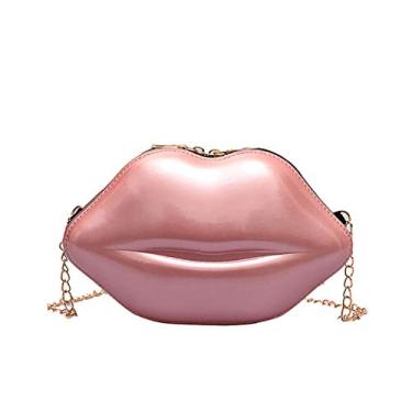 Imagem de Bolsa de ombro feminina personalizada com estampa de lábios fofos, bolsa de couro de ombro a tiracolo, rosa, 23 x 5 x 15 cm