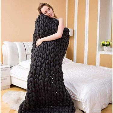 Imagem de Cobertor de malha robusto, mantas grossas para sofá, poliéster feito à mão de tecido volumoso quarto Boho decoração da casa Fio gigante cinza claro 100cm * 120cm