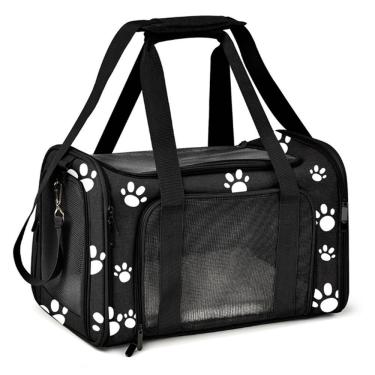 Imagem de Bolsa Pet Transporte Avião para Cachorros e Gatos Reforçada Duke & Dixie Preto com Pata