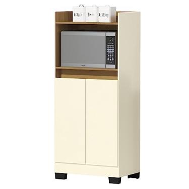 Imagem de Buffet Aparador Armário Organizador Multiuso Cozinha Balcao para Forno Microondas 2 Portas Jet Primus - Pérola/Mel