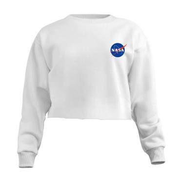 Imagem de Blusa Cropped Moletom Nasa Feminino Personalizado com Cintura Descosturada