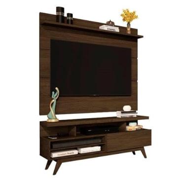 Imagem de Aparador/Buffet/Balcão/Bancada VEN Modelo Retrô Com Pés em Madeira Tampo em MDF Usinado Sem Puxadores ExternosAmplo Espaço Interno Para Objetos Cor Off/Freijó