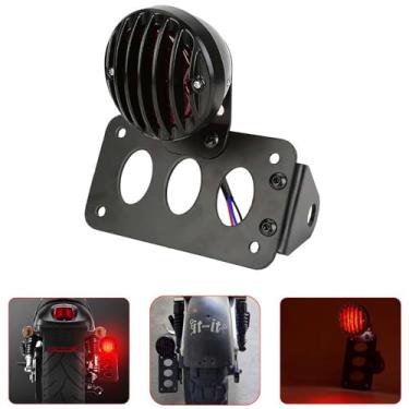 Imagem de NATGIC Luz traseira de montagem lateral de motocicleta vermelha LED 12V com suporte de placa de licença preta, luz de freio, luz de parada de funcionamento, luz indicadora para locomotiva Har*ley
