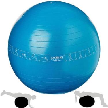 Imagem de Bola Pilates Suica 65 Cm Com Ilustracao De Exercicios Cor Azul  Liveup