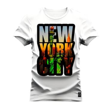 Imagem de Camiseta Plus Size Algodão Estampada Premium New York Abertura Branco G5