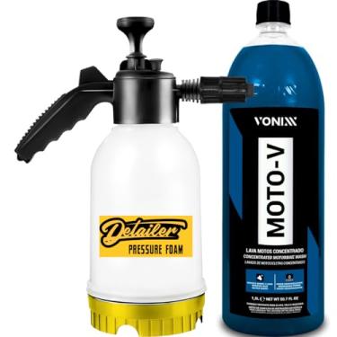 Imagem de PULVERIZADOR MANUAL E SNOW FOAM HÍBRIDO 2 EM 1 – 2L DETAILER + SHAMPOO DESENGRAXANTE MOTO-V 1,5L VONIXX