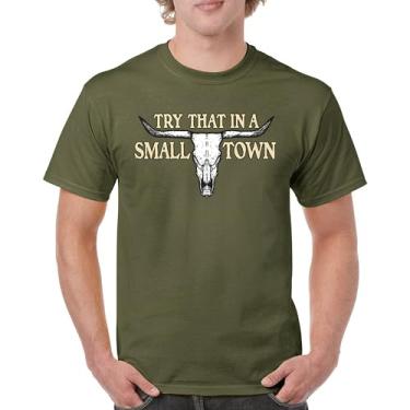 Imagem de Camiseta masculina Try That in a Small Town Cattle Skull American Patriotic Country Music Conservative Republican, Verde militar, M
