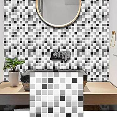 Imagem de Papel de Parede Autoadesivo Pastilhas Preta Mesclada Adesivo Lavável Cozinha Banheiro Lavanderia