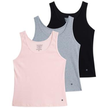 Imagem de Lucky Brand Regata feminina - pacote com 3 camisetas de algodão elástico gola canoa sem mangas (P-GG), Rosa claro, M