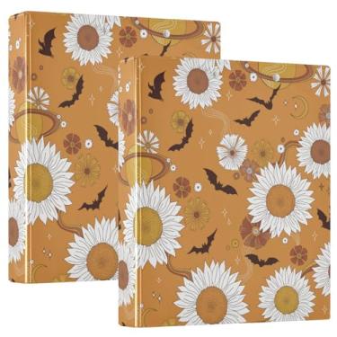 Imagem de Fichários de caderno de Halloween floral laranja de 3,5 cm e 3,5 cm, fichários de caderno com três anéis e prancheta, pacote com 1/2 unidades, material de escritório, 200 folhas