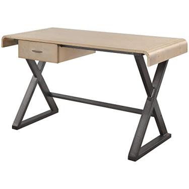 Imagem de Mesa de escritório para computador com gavetas, escrivaninha de estudo industrial para casa alumínio dourado 127 cm C x 56 cm L x 78 cm A