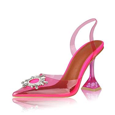 Imagem de Atsroel Sandálias femininas de salto transparente bico fino cristal strass brilhante salto alto stiletto para mulheres sapatos de casamento, A-rosa vermelho, 5.5