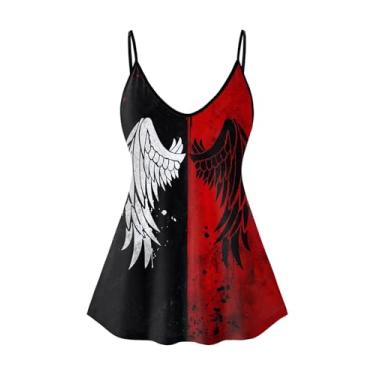 Imagem de Rosegal Plus Size Camiseta regata feminina gótica lua sol com estampa de estrela e sem mangas com alças finas, Vermelho 1, 2X