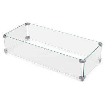 Imagem de Nuu Garden Protetor de vento retangular para lareira, vidro temperado transparente, suportes de alumínio polido, almofadas antiderrapantes 3M, adequado para a melhor escolha mesa de fogo de 132 cm