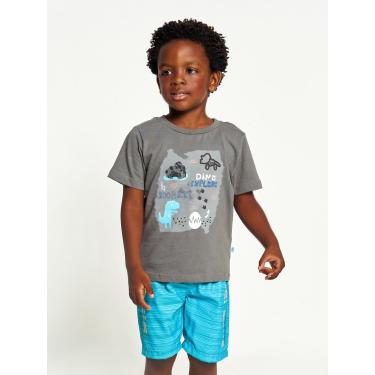 Imagem de Infantil - Conjunto Menino Camiseta + Bermuda Estampa Dino Tam 1 a 12 anos Esmeralda e Chumbo  menino