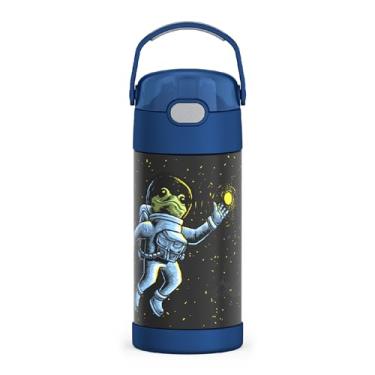 Imagem de THERMOS FUNTAINER Garrafa de água com canudo - 340 g - Garrafa de água infantil isolada a vácuo de aço inoxidável com tampa, sapo espacial
