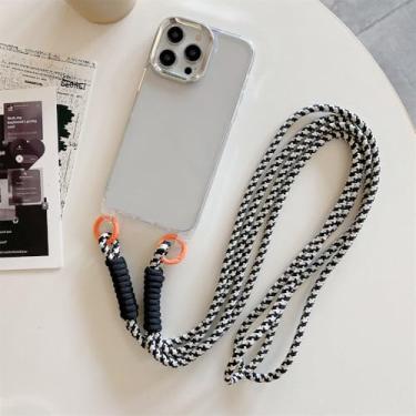 Imagem de Moda crossbody correia cinta caso de telefone claro para iphone 15 14 13 12 11 pro max longa corda de cânhamo capa traseira, prata, para iphone 14