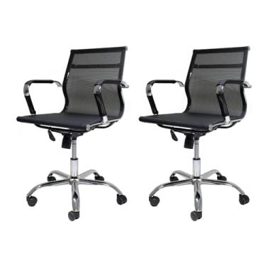 Imagem de Kit 02 Cadeiras De Escritório Simples Diretor Secretária Altura Ajustável Eames Tela Mesh Giratoria
