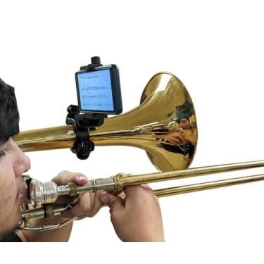 Imagem de Gripophone Lira de baixa latão: suporte seguro para trombone, melofone, flugelhorn e mais | Feito nos EUA | Braçadeira de 3,8 cm a 5 cm | LB100