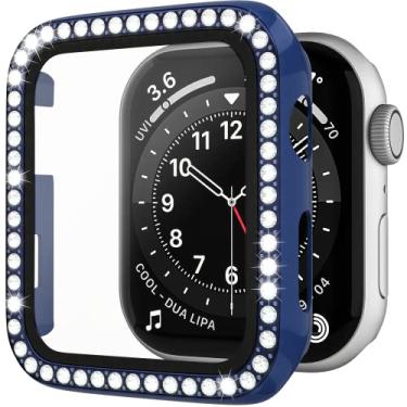 Imagem de D & K Exclusives Capa de strass compatível com Apple Watch 42 mm série 3/2/1 com protetor de tela de vidro temperado, capa protetora fina de policarbonato rígido de cristal brilhante para iWatch,