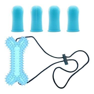 Imagem de Kit de limpeza de dentes de cachorro, escova de dentes de dedo de cachorro,Escova de dentes para gatos, lenços umedecidos para cães | Escova de dentes para cães, suprimentos para animais de estimação,