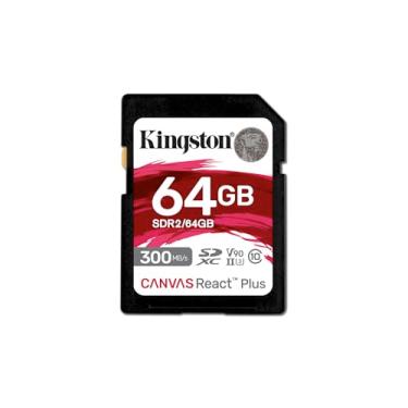 Imagem de Kingston Cartão SD Canvas React Plus de 64 GB | SDXC UHS-II | 300R/260W U3 V90 | Full HD/4K/8K | SDR2/64 GB, SDR2/64GB, Preto