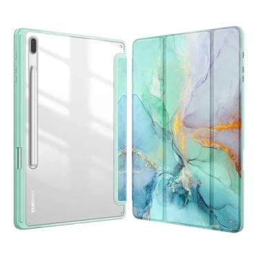 Imagem de Capa para tablet com suporte de lápis para Samsung Galaxy Tab S9 FE 11 Plus 12,4 polegadas 2023 Tab A9 S9 S8 S7 27.9 cm Plus 31.5 cm (mármore esmeralda, A8 10,5 X200 X205)