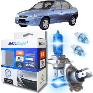 Imagem de Kit par lâmpadas super branca conector h4 8500k shocklight + par leds 