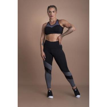 Imagem de Conjunto Fitness Feminino Calça Legging Cintura Alta Recorte E Top Tel