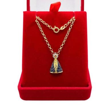 Imagem de Corrente Portuguesa 45cm Com Nossa Senhora Aparecida Em Ouro 18k Pinge