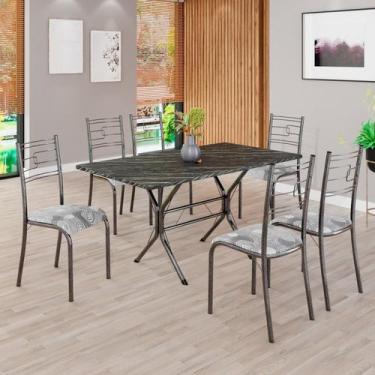 Imagem de Conjunto Sala de Jantar Mesa Retangular 140x75cm Tampo Pedra Ardósia I