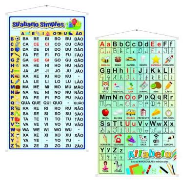 Imagem de Kit Banner Pedagógico Silabário Simples + Alfabeto Com Fotos - Oc Shop
